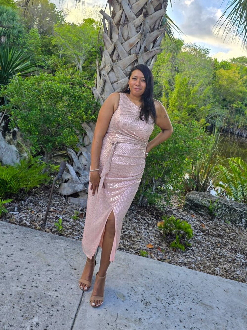 Rose Gold Sequins One-Shoulder Dress